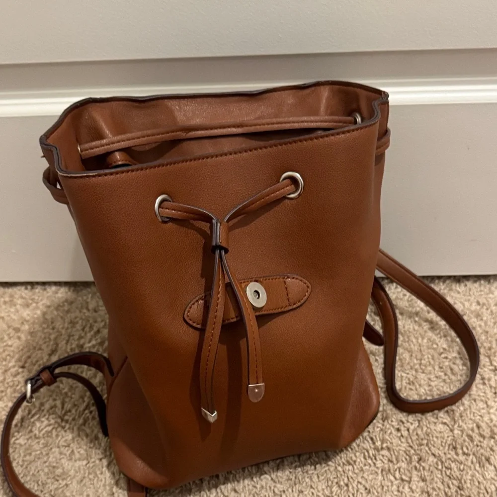 Chaps Brown Leather Backpack - Picture 3 of 4